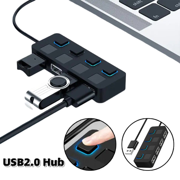 USB 2.0 Hub 4-Port Splitter with Power Adapter